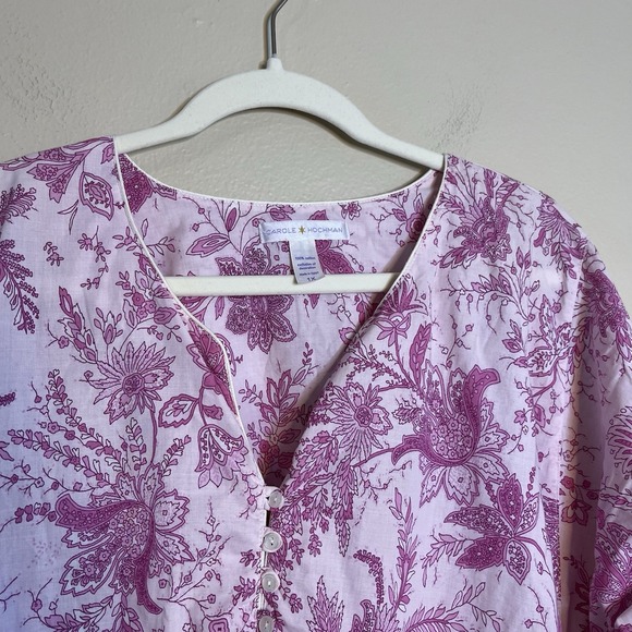 Carol Hochman Nightgown Pj Dress 100 Cotton Floral Pink Long Sleeve Preppy 1X XL - Picture 9 of 12